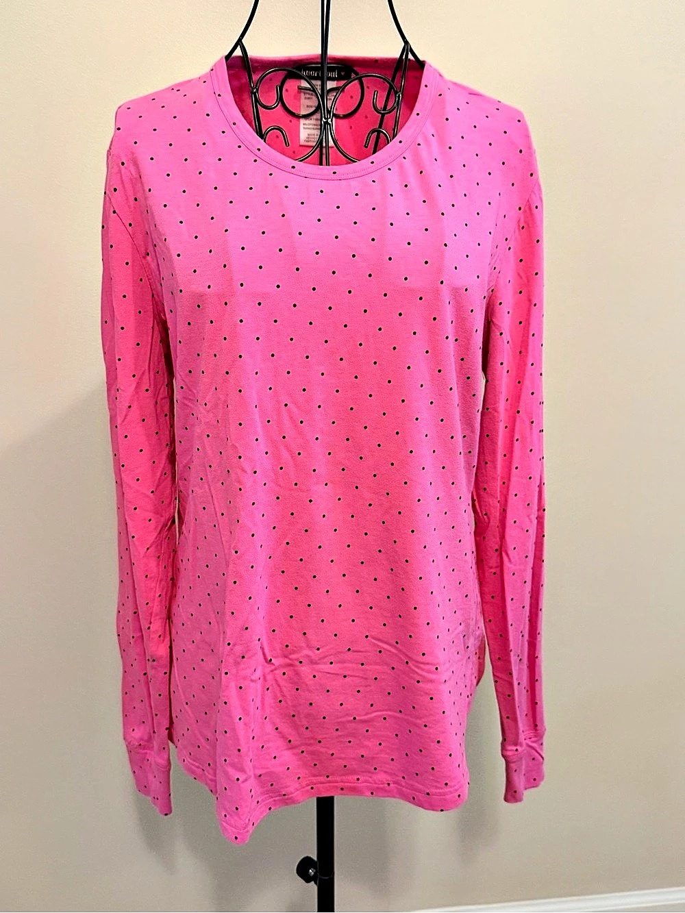 heart&soul Polka Dot Long Sleeve Top in Pink Size Large